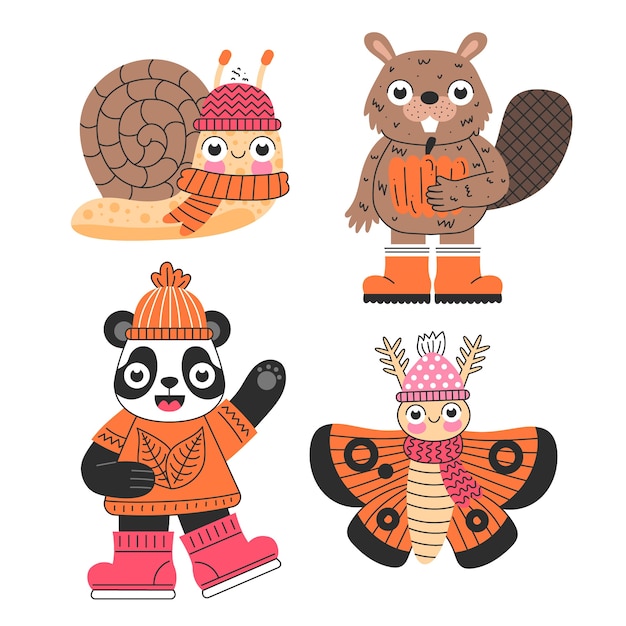 Free vector cartoon autumn animals collection