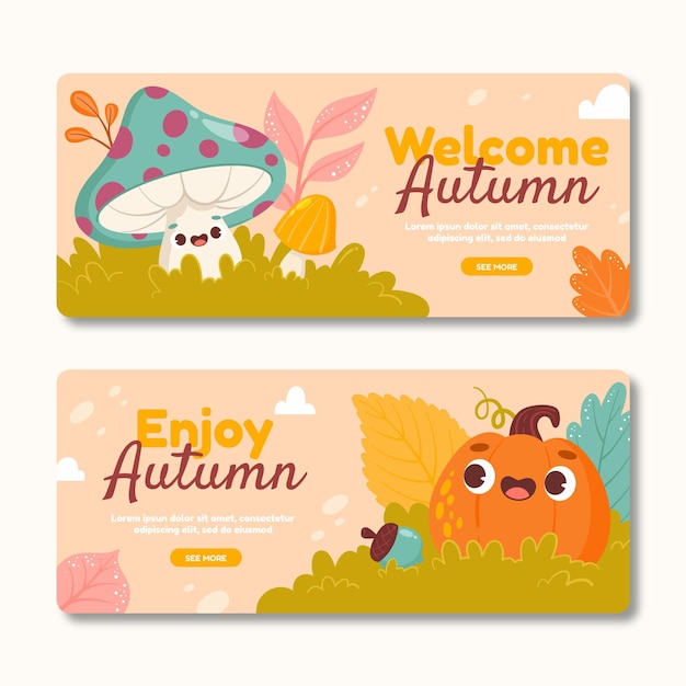 Free vector cartoon autumn banners set