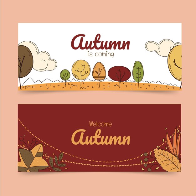 Cartoon autumn horizontal banners set
