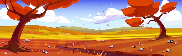 Cartoon Autumn Nature Landscape Rural Fall Scene