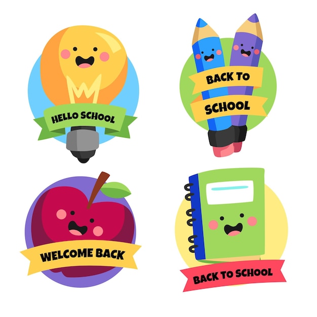 Free vector cartoon back to school badges collection