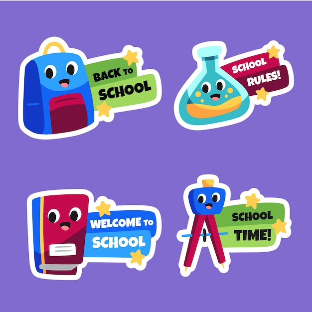 Cartoon back to school badges collection
