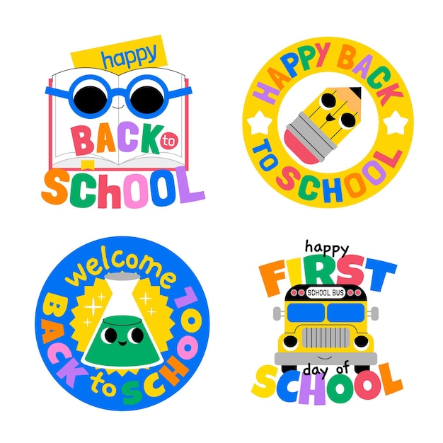 Free vector cartoon back to school badges collection