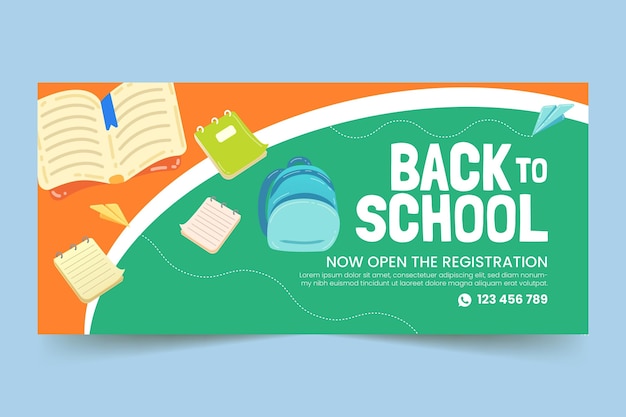 Cartoon back to school horizontal banner template