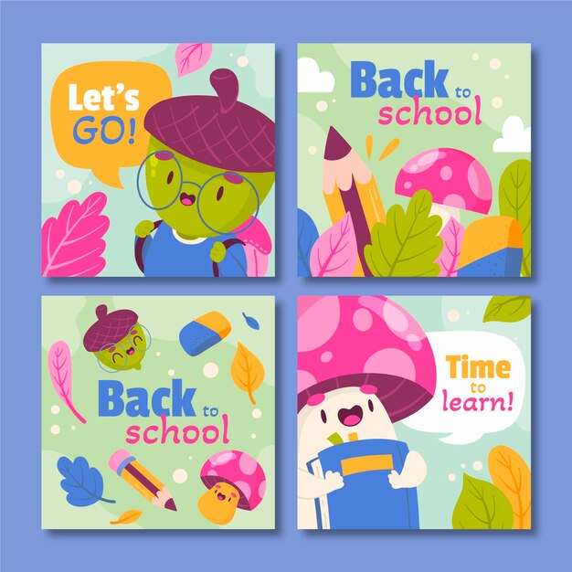 Cartoon back to school instagram posts collection