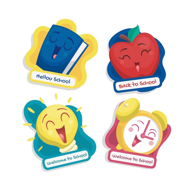 Cartoon back to school labels collection