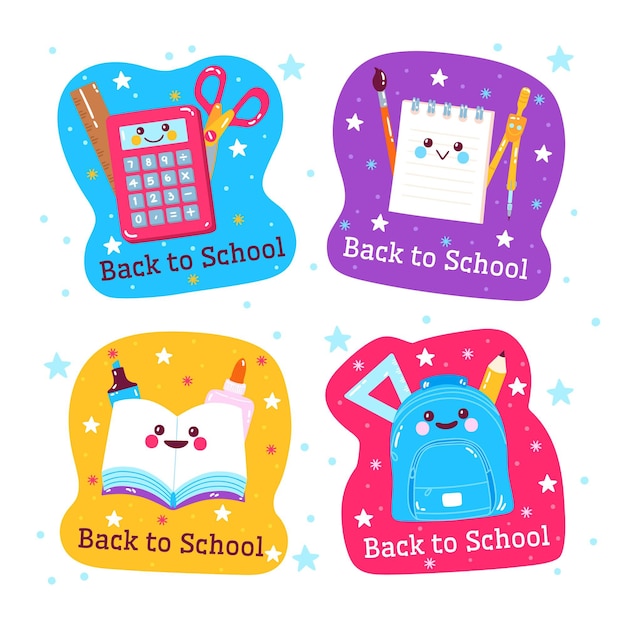 Free vector cartoon back to school labels collection