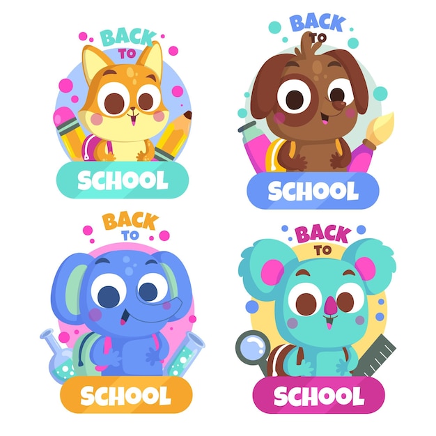 Cartoon back to school labels collection