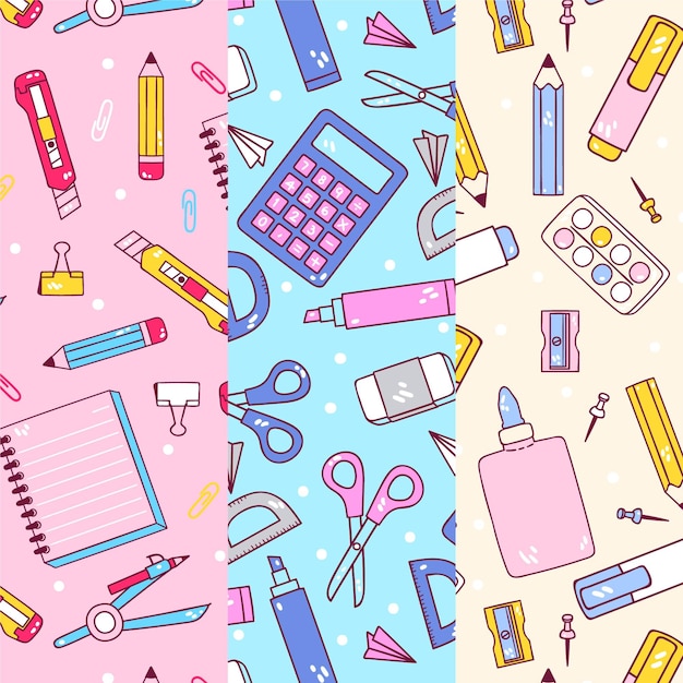 Cartoon back to school patterns collection