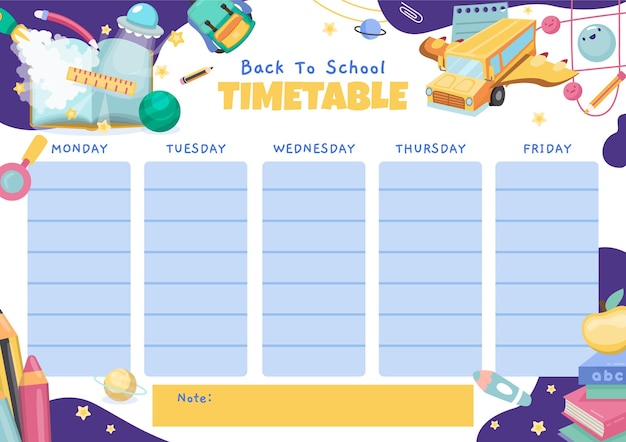 Cartoon back to school timetable template