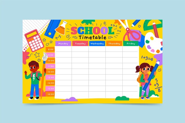 Cartoon back to school timetable template