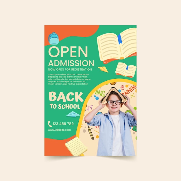 Free vector cartoon back to school vertical poster template with photo