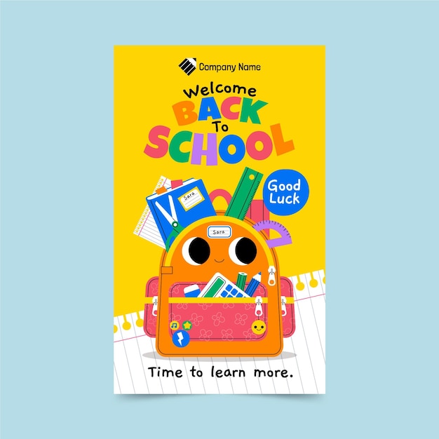 Cartoon back to school vertical poster template