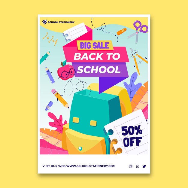 Cartoon back to school vertical sale flyer template