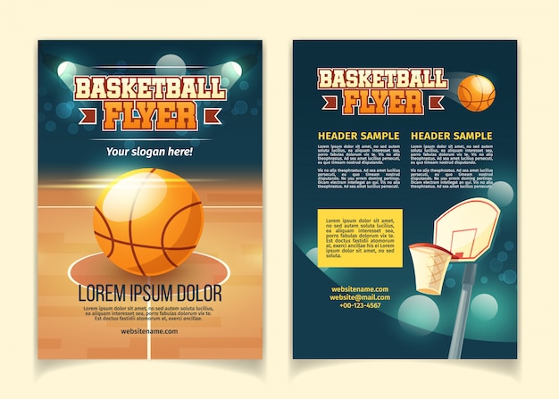 Free vector cartoon background, flyers to invite on basketball game.