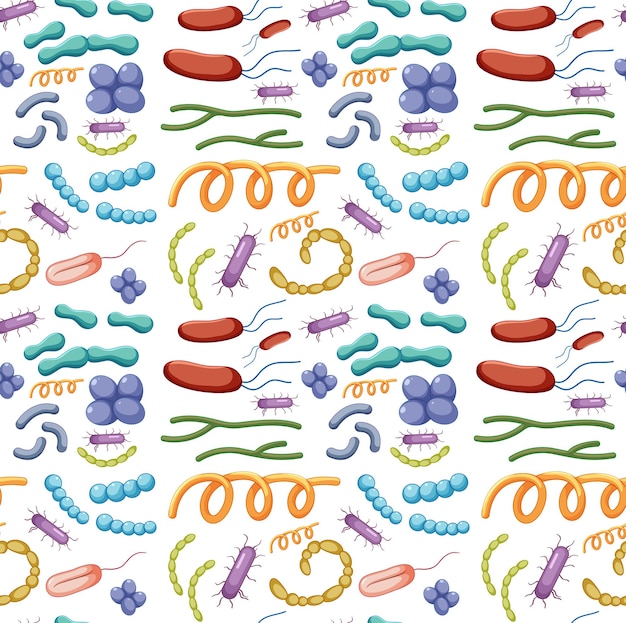 무료 벡터 만화 박테리아와 바이러스 원활한 패턴