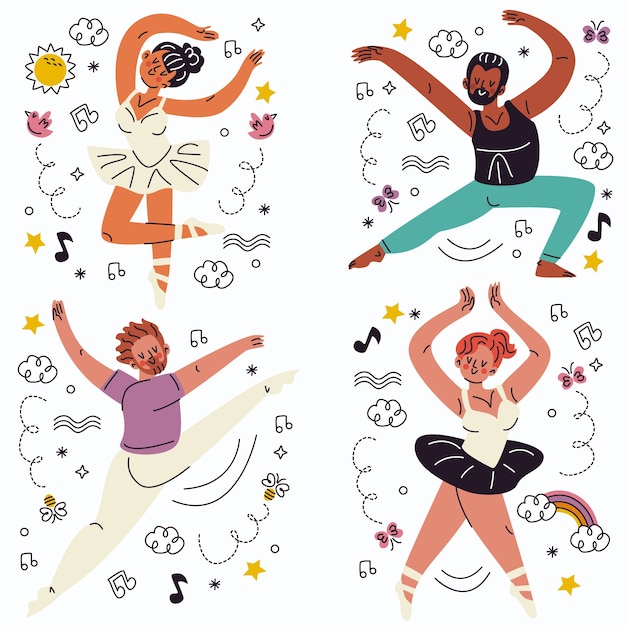 Free vector cartoon ballet stickers collection