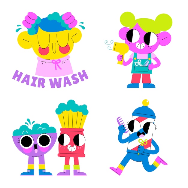 Free vector cartoon barber shop stickers collection