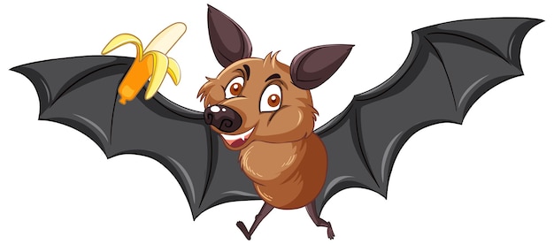 Free vector cartoon bat holding a banana on white background