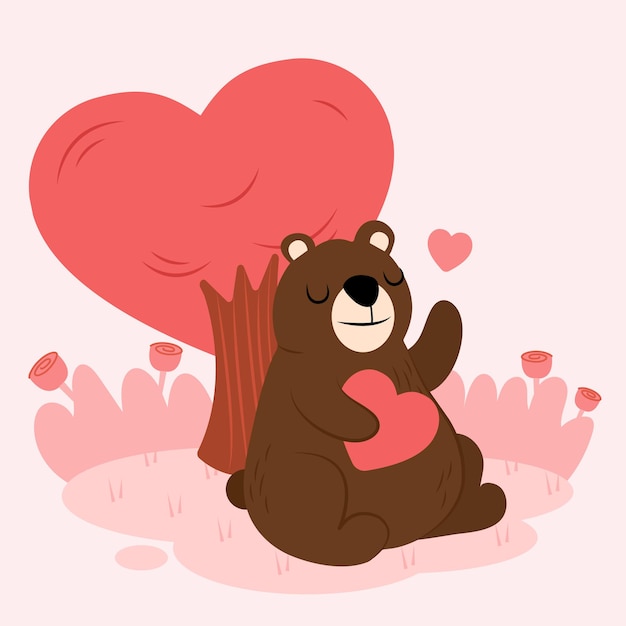 마음과 나무와 사랑에 만화 곰 캐릭터