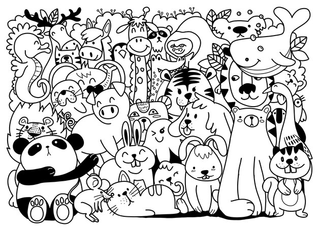 動物ぬりえイラスト プレミアムベクター