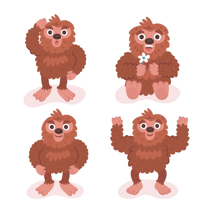 무료 Vector 만화 빅풋 sasquatch 캐릭터 컬렉션