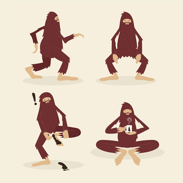 Free vector cartoon bigfoot sasquatch character pack