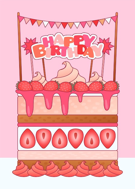 Free vector cartoon birthday cake with topper