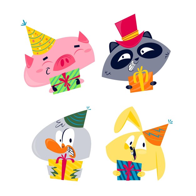 Free vector cartoon birthday sticker collection