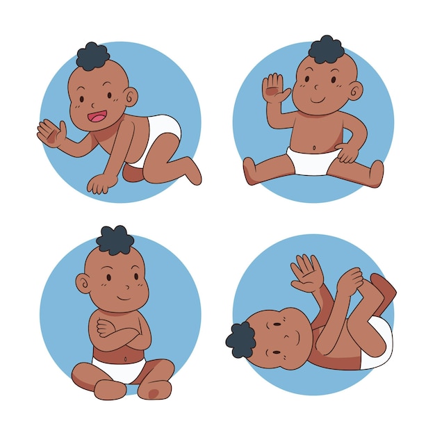 Free vector cartoon black baby collection