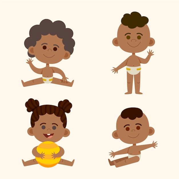 Free vector cartoon black baby collection