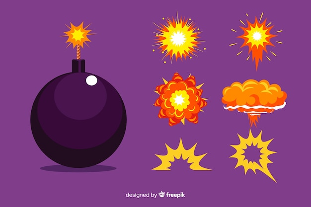 Free vector cartoon bomb and explosion effect set