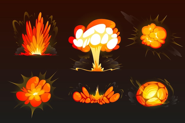 Free vector cartoon bomb explosion set clouds boom effect