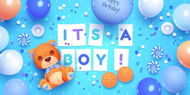 Cartoon boy birthday objects collection