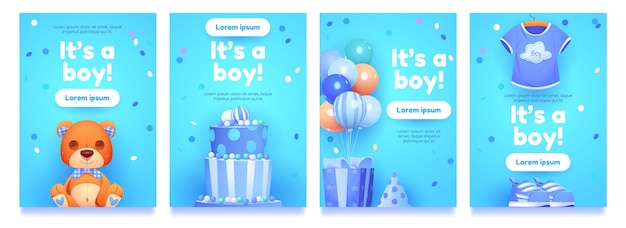 Free vector cartoon boy birthday objects collection