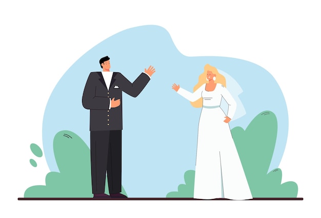 Cartoon bride and groom getting married – Free Vector Illustration Download