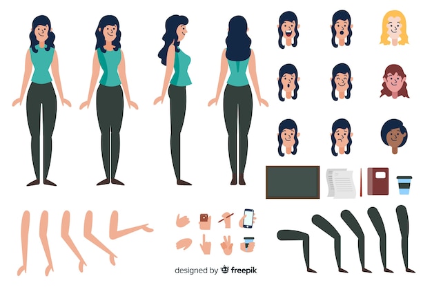 Free vector cartoon brunette woman character template