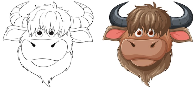 Free vector cartoon bull before and after coloring