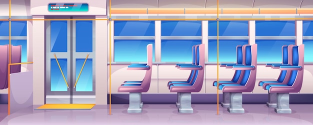 Free vector cartoon bus interior with chairs window and doors