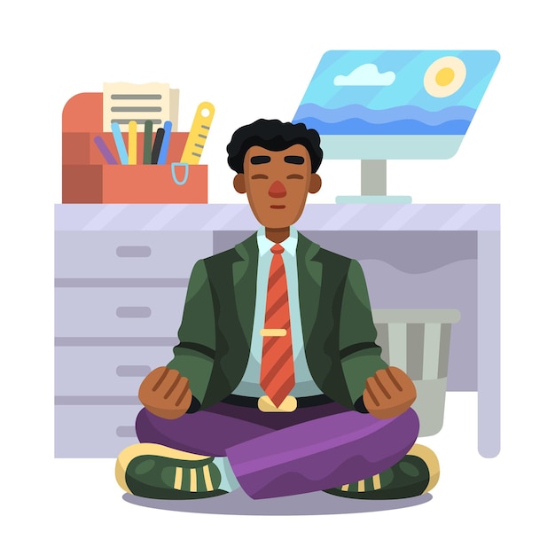 Free vector cartoon business people meditating illustration