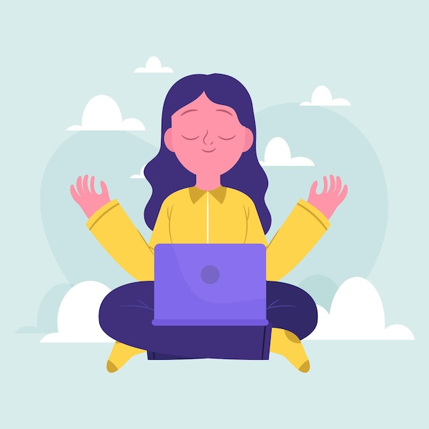 Cartoon business people meditating illustration