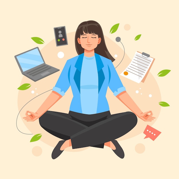 Free vector cartoon business people meditating illustration