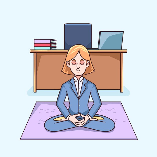 Cartoon business people meditating illustration