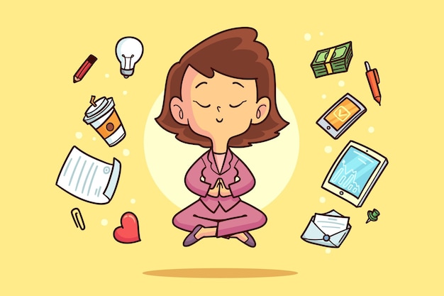 Free vector cartoon business people meditating illustration