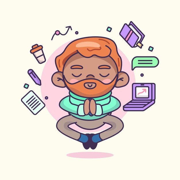 Cartoon business person meditating peacefully