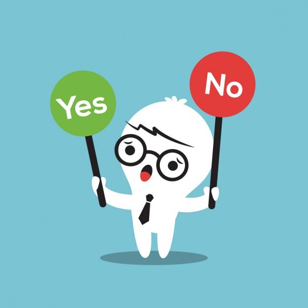 Cartoon of a business person with two answers
