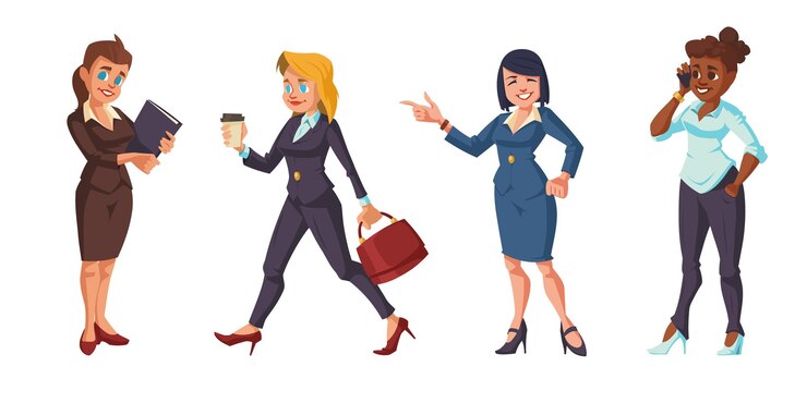 Free Vector cartoon business women characters isolated set
