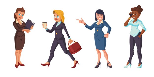 Cartoon business women characters isolated set