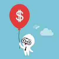 Free vector cartoon of a businessman holding a money balloon