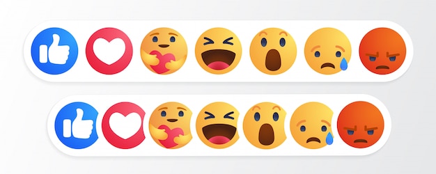 Cartoon button emoji reactions with new care reaction